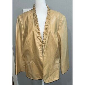 NWT LAFAYETTE 148 Beige Genuine Leather Ruffle Collar Jacket, Size 16, MSRP $898